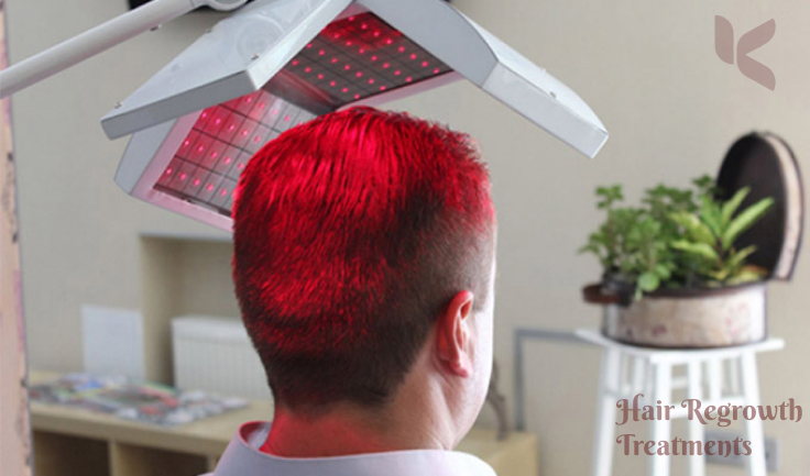 A man receiving treatment for hair regeneration while seated in a hospital chair