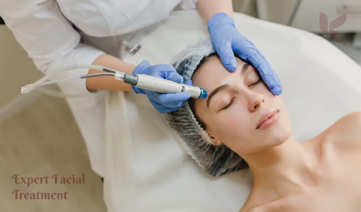 A woman having cosmetic treatment with a machine that improves and revitalizes her complexion