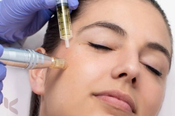 An aesthetic facial using needles to improve the look and feel of the woman's skin